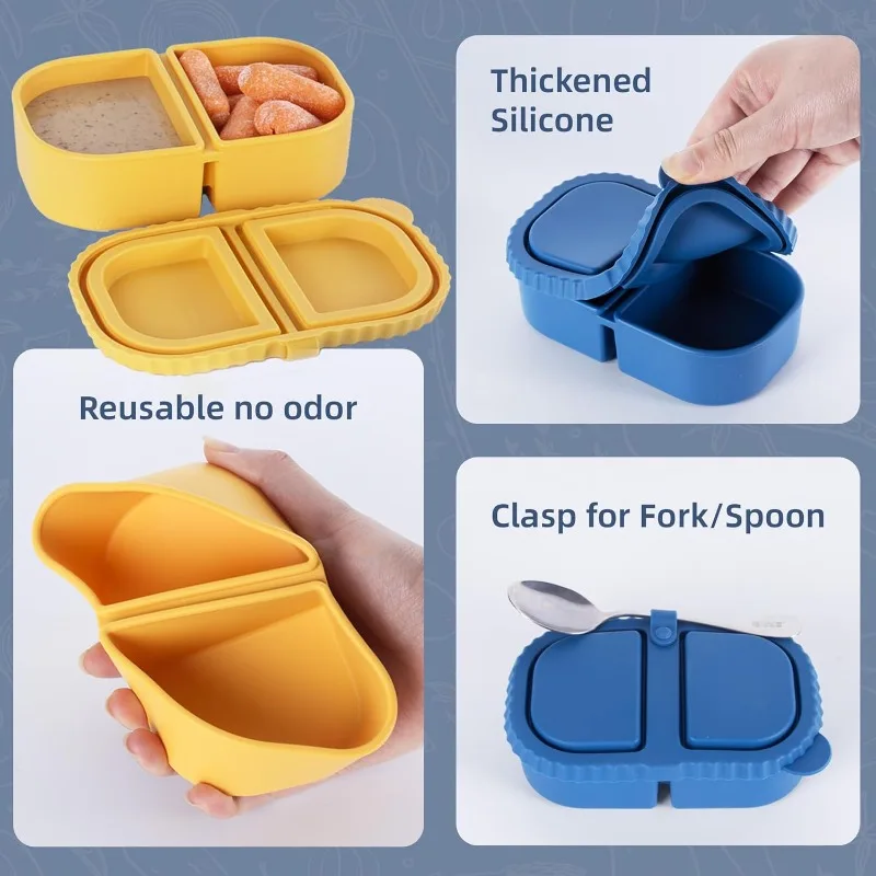 Eco-Friendly Silicone Snack Containers with Dual Compartments - Portable Food Storage
