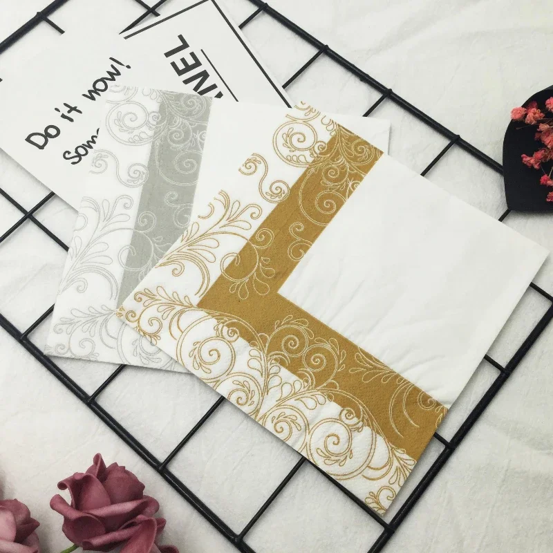 European Lace Colourful Printed Napkins Hotel Wedding Party Folding Paper Napkin Mouthcloths 20pcs Pac 2 Ply 33cm Two Colours