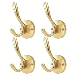Elegant Brushed Gold Wall Hooks - Set of 4 Heavy Duty Metal Hangers for Coats, Hats, and Towels (Gold)