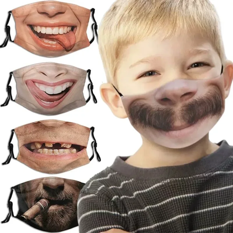 Funny Face Mask Women Men Adults Reusable Breathable Cotton Mask Washable Outdoor Halloween Cosplay Props Fashion Accessory