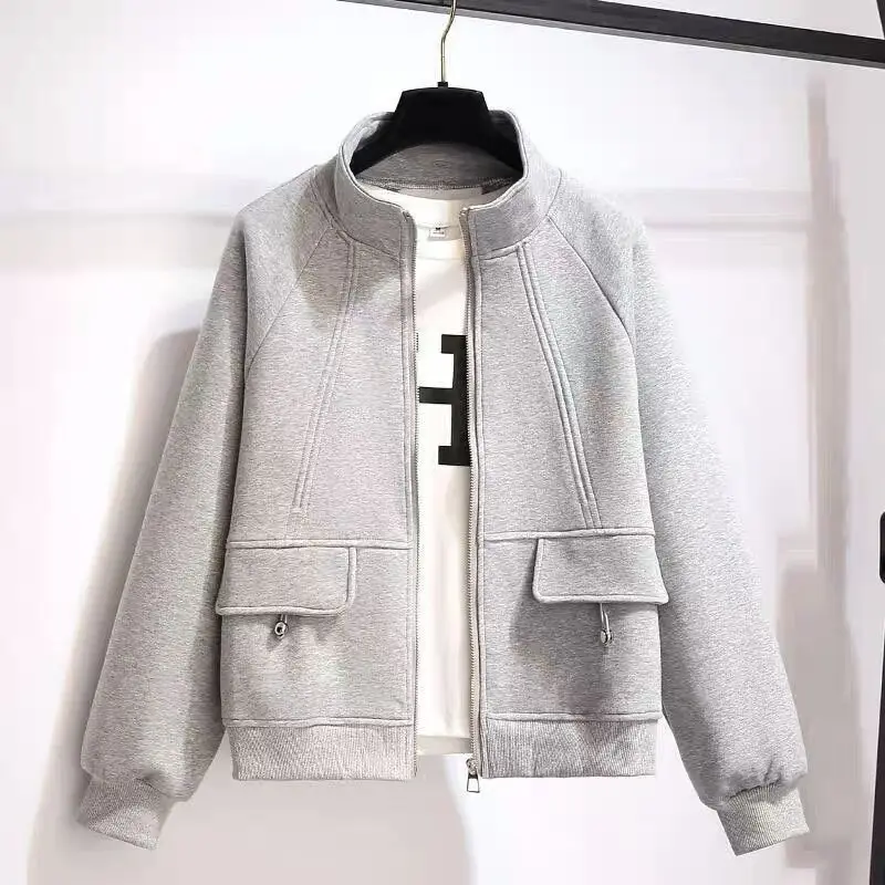 

Baseball jacket coat Women spring and autumn wear Korean loose top casual long sleeve solid fashion jacket female coat tops
