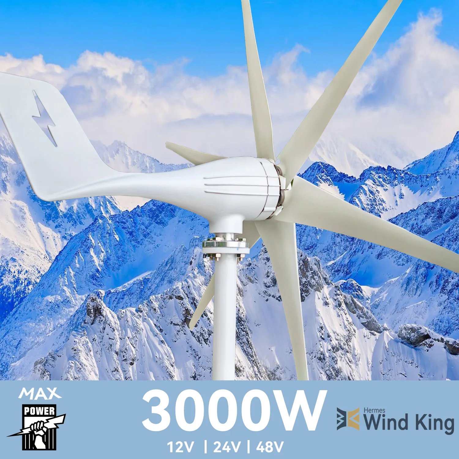 

【Higher Power】3000W Wind Turbine High Efficiency Windmill With MPPT Charger/Hybrid Solar System, HomeUse 6 Blades Horizontal