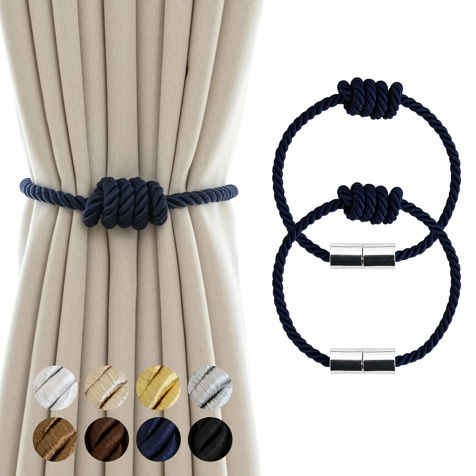 Zwei magnetische Gewebte Seilvorhangbänder aus Polyester, Moderner Minimalistischer Stil ohne Perforierte Vorhangschnallen – Detail 12