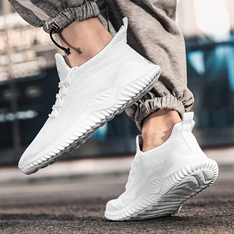 YRZL Mens White Sneakers Shoes Breathable Mesh Sneakers Summer Trendy Lace-Up Lightweight Black Big Size Walking Tenis Shoe 4