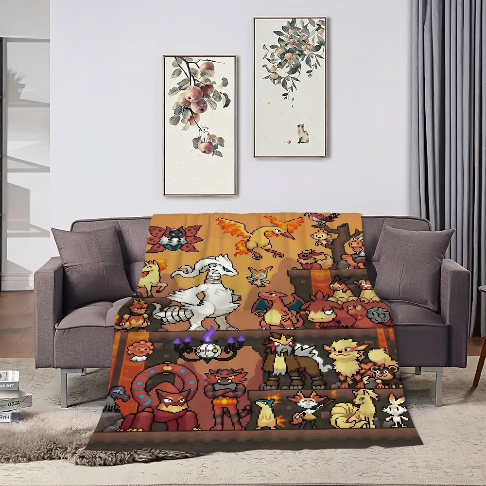 Pixel Art Flannel warm comfort  soft plush P-Pokemon blanket for Anime sofa living room bedroom travel gift single-sided printed 5