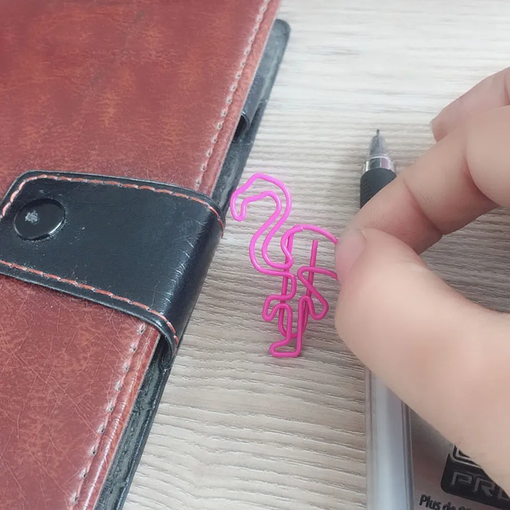 10Pcs 다채로운 플라밍고 금속 종이 클립 프리미엄 철 사무실 학교 문구 용품 부드러운 녹슬지 않는 문서 클램프