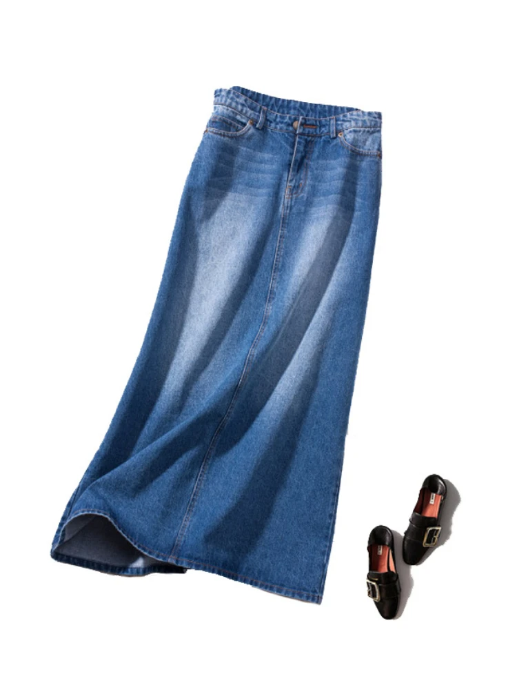 nike tennis skirt Denim Skirt Long Women Blue Solid A-line Skirts Fashion Lady Streetwear Casual Pocket High Waist Jeans Skirt Office Maxi Skirt satin skirt