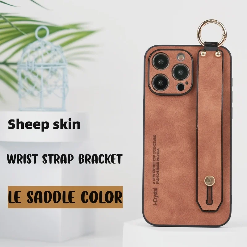Luxurious Imitation Sheepskin Wrist Strap Phone Case with Stand Holder - Soft Silicone Shockproof Cover