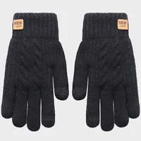 Оптовые модные теплые черные вязаные зимние перчатки с сенсорным экраном на флисовой подкладке — изображение 2
