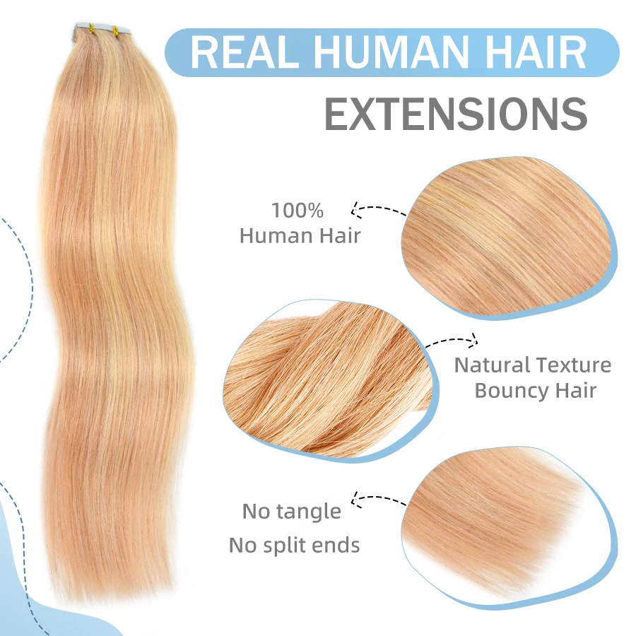 12'' 16'' Mini Tape in Hair Extensions Human Hair Highlight Real Natural Brazilian Non-Remy Straight Seamless Skin Weft