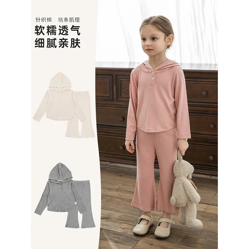 

Модный комплект для девочек, новинка весны 2024, детский топ с капюшоном и штаны, комплект из двух предметов, детская одежда