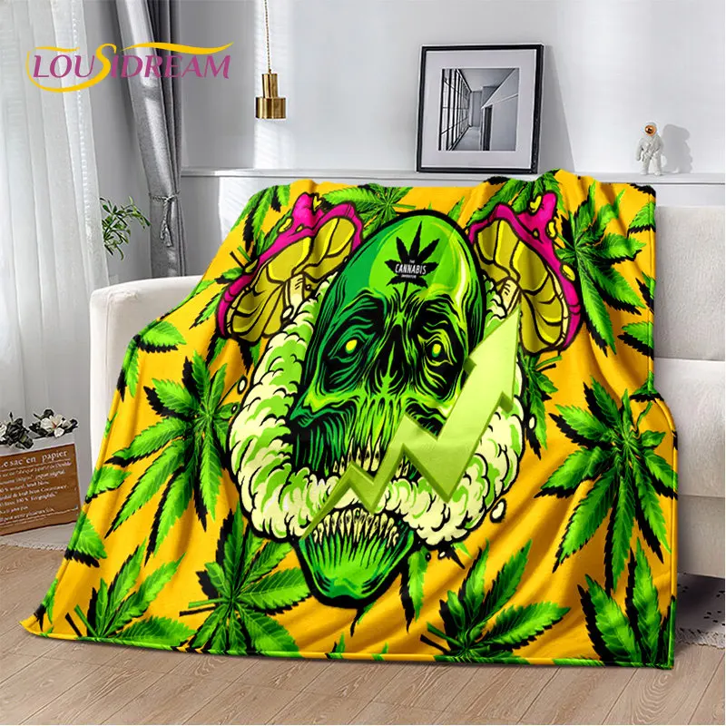 

Maple Weed Plants Green Death Skull Soft Plush Blanket,Flannel Blanket Throw Blanket for Living Room Bedroom Bed Sofa Picnic Kid