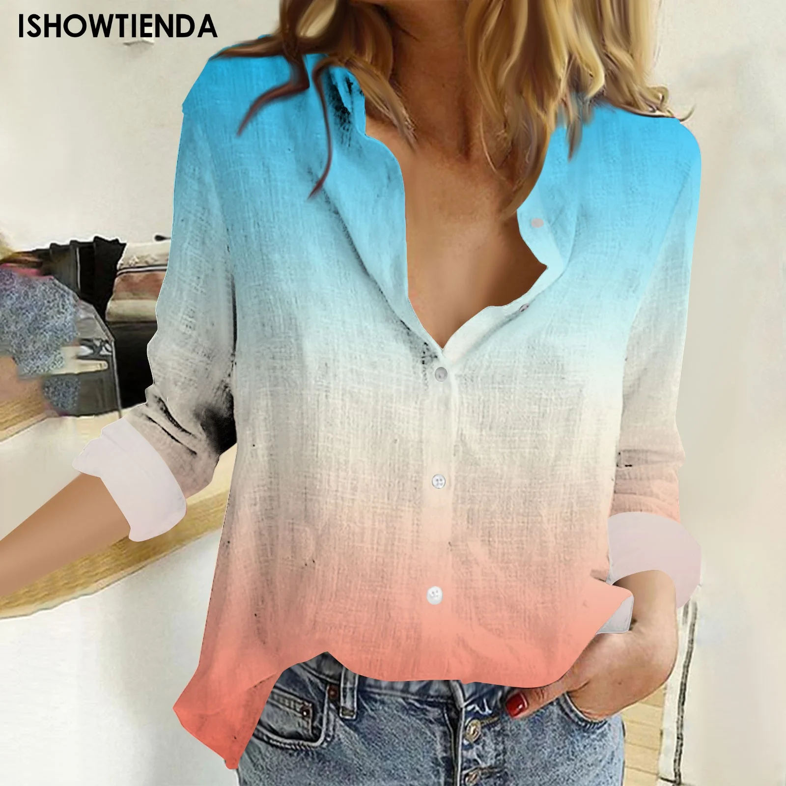

Solid Color Casual Work Blouses Womens Work Blouses Casual V Neck Blouse Tops Long Sleeve Button Down Shirt Lightweight