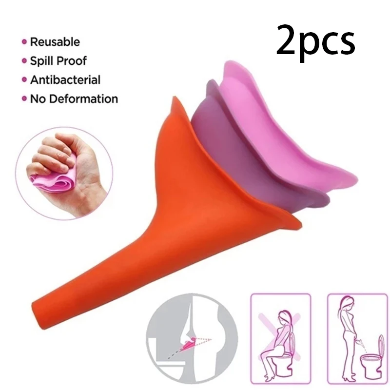 Portable pee funnel 2pcs Portable Woman Elegance Travel Female Toilet Can Wee Urinal Urine Director Funnel Tube Silicone Urination Device Stand Up