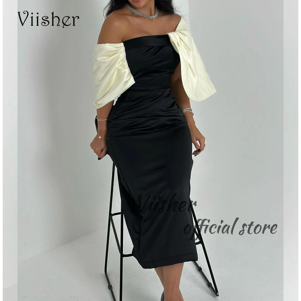 

Viisher Black Mermaid Evening Prom Dresses Strapless Arabian Dubai Formal Dress Ankle Length Prom Party Gowns 2024