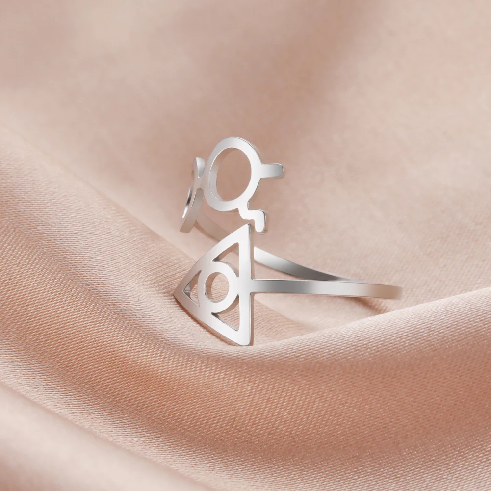 Kkjoy New Female Fashion Glasses Deathly Hallows Rings Stainless Steel Geometric Triangle Open Rings for Women Men Girl Jewelry finger rings womens ring jewelry rings ring jewelry