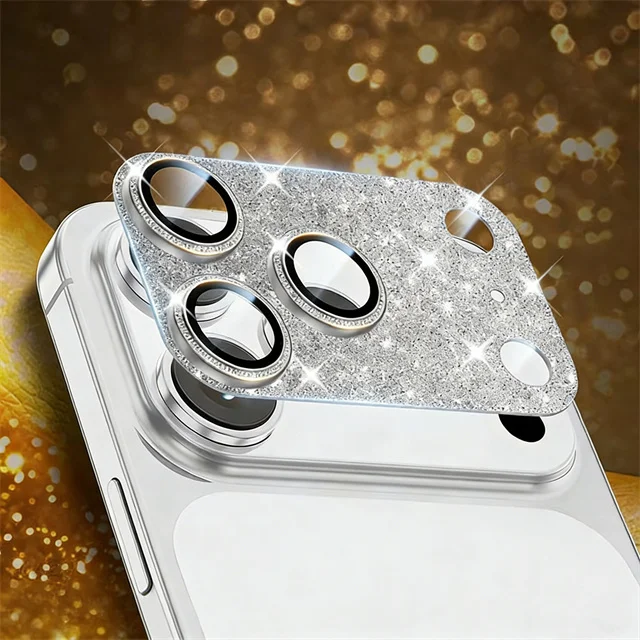 Sparkling Diamond Metal Camera Lens Protector with Full Coverage Glass