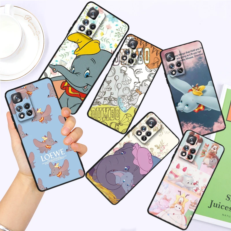 

For Xiaomi Redmi Note 12R 12 12S Turbo 11 11T 11S 10 10S 9 8 Pro Plus 5G Black Disney Dumbo Cartoon TPU Phone Case