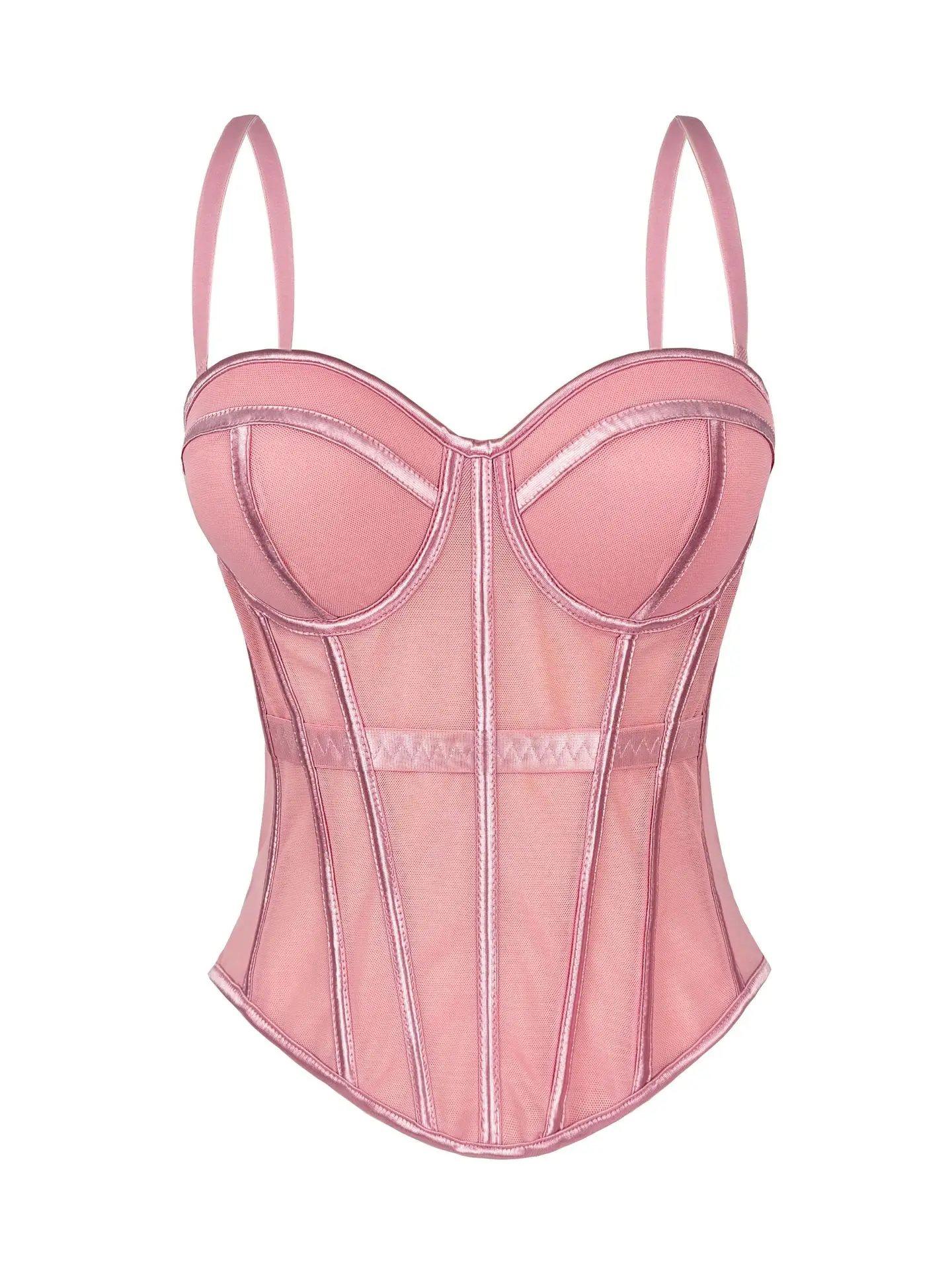 2026 Summer Fashion Solid Corset Lingerie Top Ladies Strap Sheer Mesh Slim Camisole American Retro Backless Beach Sexy Tank Top