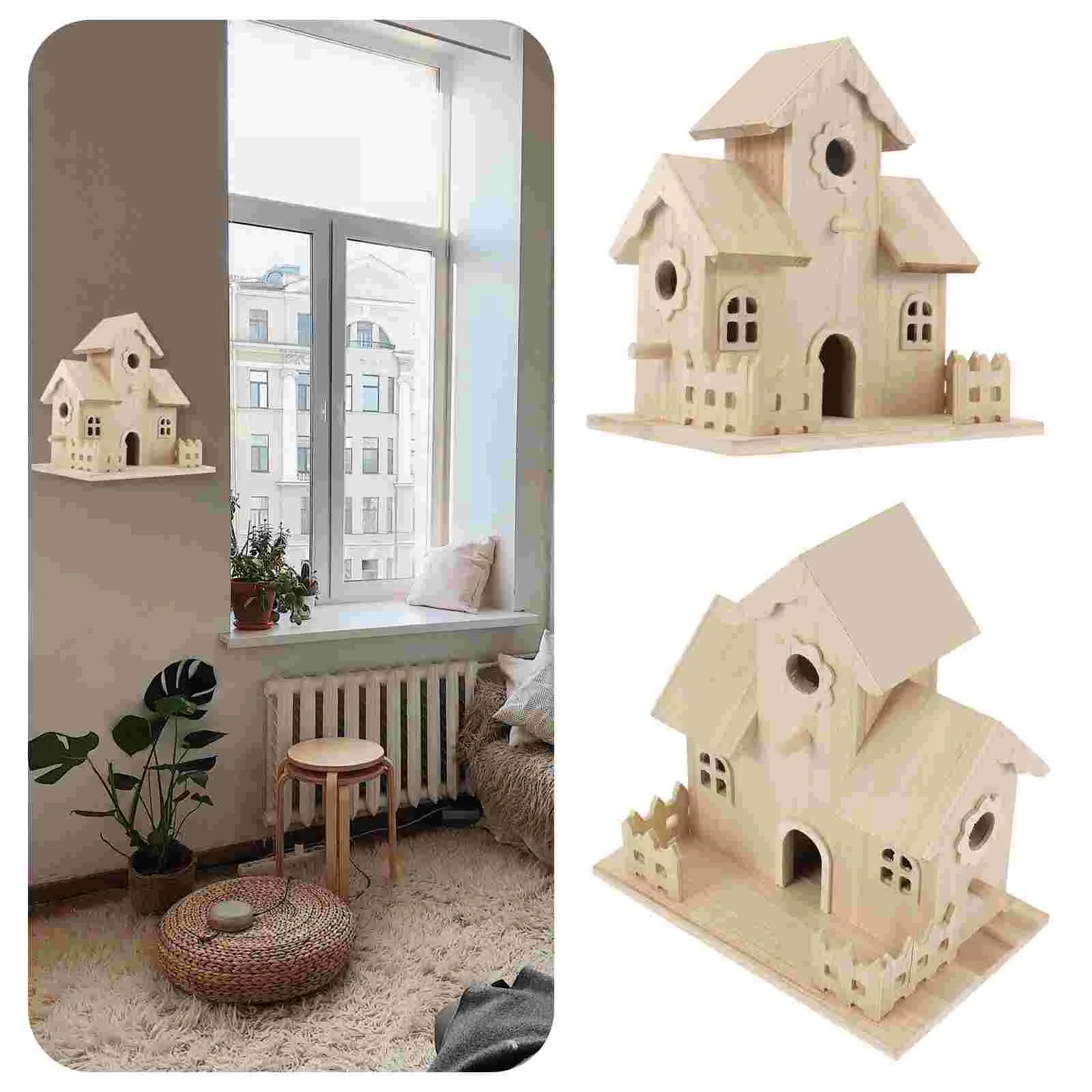 

Wooden Bird House Bird Nest Box Hanging Birdhouse Outside Wood Birds Nest Box Garden Indoor Ornament Natural Cedar