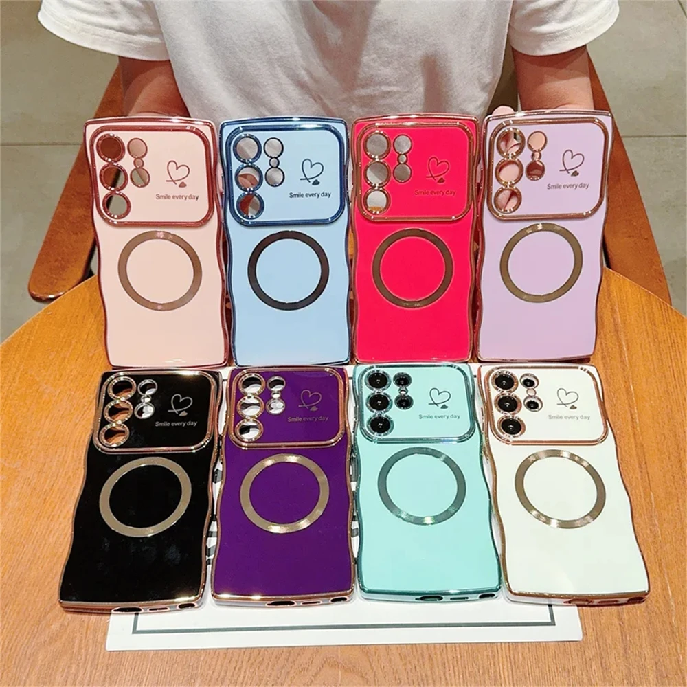 Wave Electroplated Love Heart Magnetic Phone Case with Soft TPU Cover