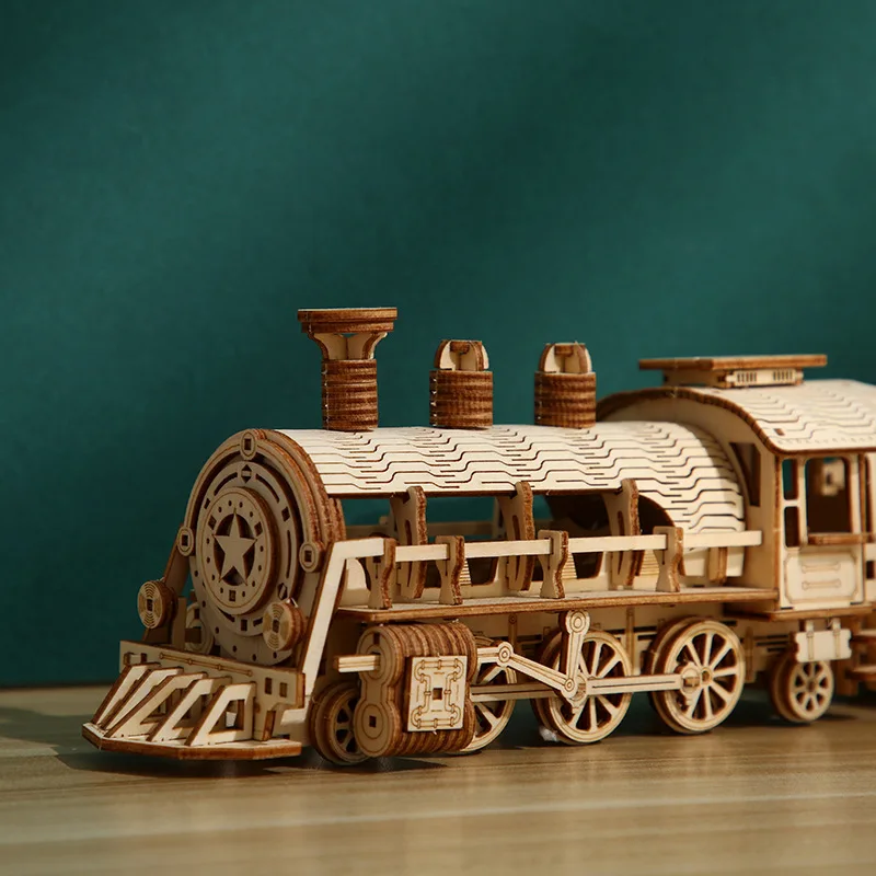 DIY 3D Wooden Puzzle Small Train Model Building Block Jigsaw Assembly Kits Educational Toy for Children Adults Decoration Gift 4