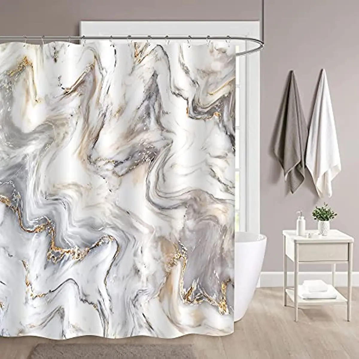 

Grey and Gold Marble Shower Curtain Bathroom Decorative Abstract Modern Hanging Curtains Bathtub Luxury Shower Curtain Washable