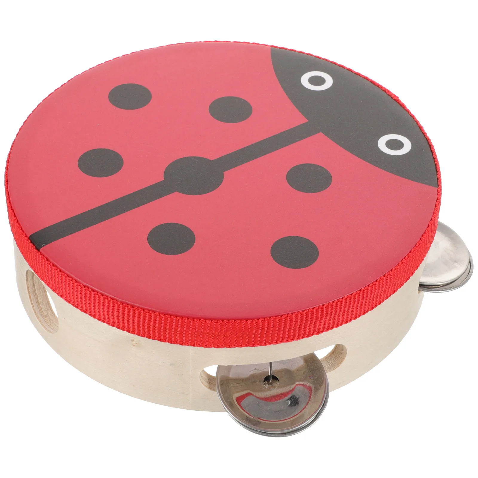 교육용 나무 금속 드럼 벨 무당벌레 패턴 어린이를위한 악기 리듬 개발 타악기 드럼 벨