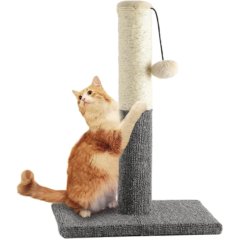 

Cat Scratching Post Cat Toy Interactive Ball with Top Tease Hangling Ball Sisal Scratching Post and Carpet Covered Base