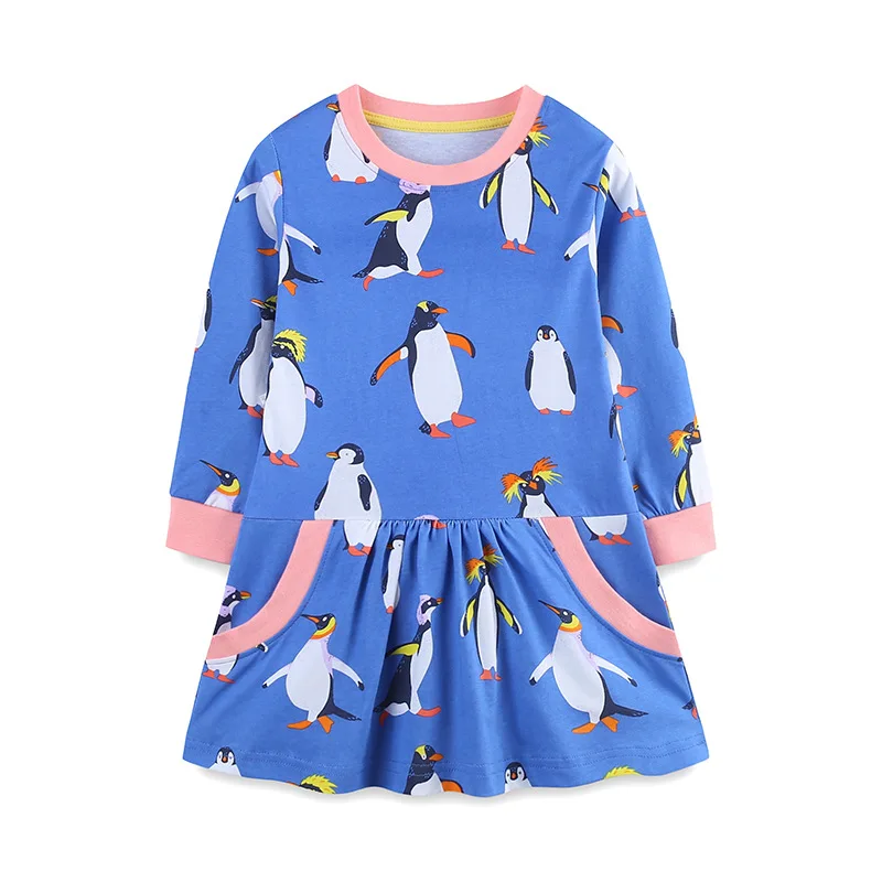 Children's Clothing Kids Clothes 2025 Autumn Spring Girls Long Sleeves Cartoon Penguins Casual Dress Cotton