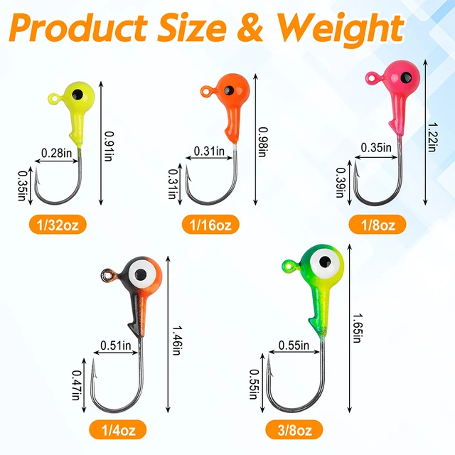 40Pcs Crank Jig Head Hook Round Ball Head Fishing Jigs Hook Bass Lures Crappie Jig Heads for Trout Walleye Saltwater Fishing Jig 2