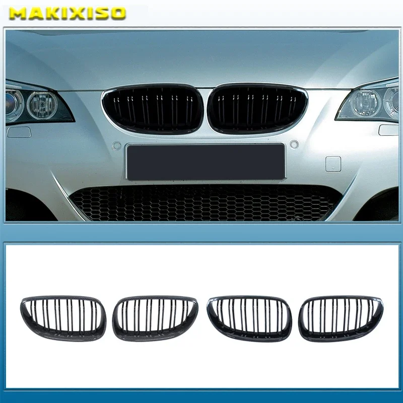 Car Front Bumper Grille Kidney Racing Grill Grilles For BMW E60 E61 5  Series 2003-2009 Gloss Black Auto New Double Slat Grilles