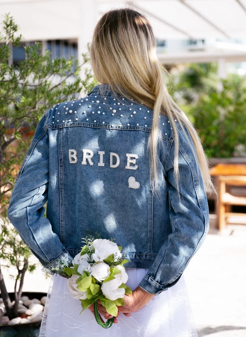 Bruid Strass Custom Bridal Denim Jas Future Mrs Bruiloft Jassen Wifey Naam Parel Detaillering Gepersonaliseerde Bridal Party Jas