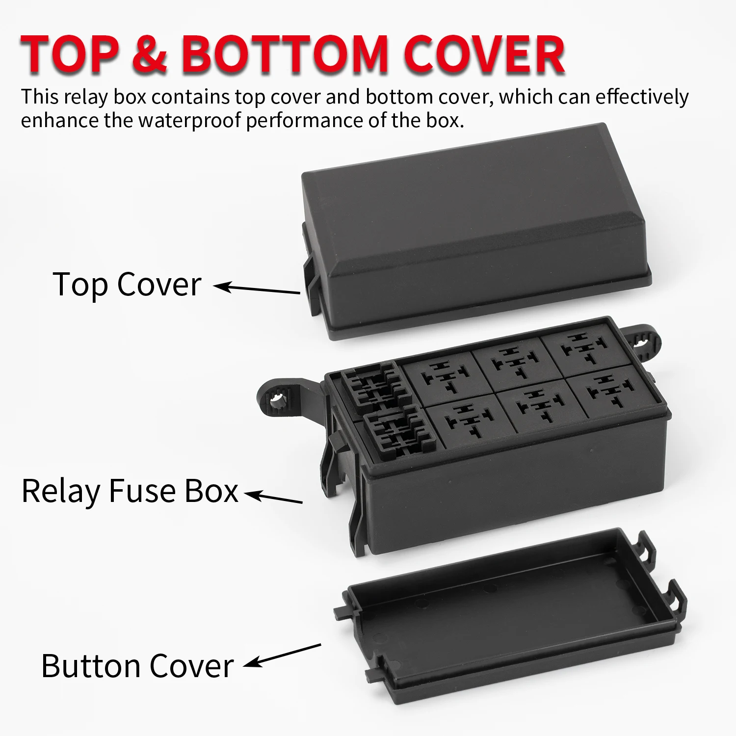 12V Relay Box 6 Way Universal Relay Fuse Box 6 Slots Block ATC/ATO Fuse Block with Waterproof Kit for Car Truck