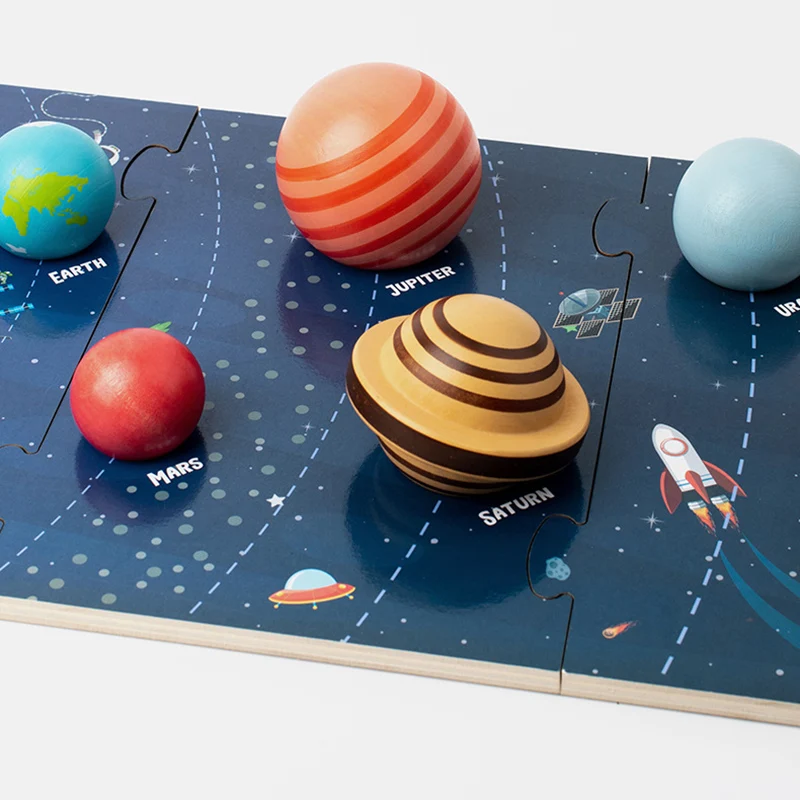 Wooden Puzzles Toy Solar System Eight Planet Cognition Matching