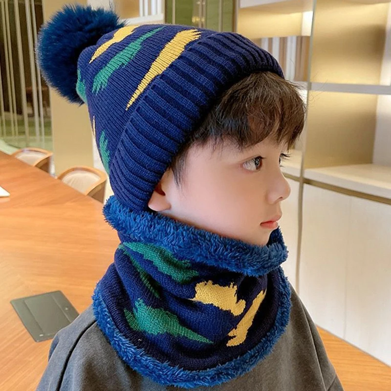 Kids Winter Beanie Hat Scarf Set kids winter hat scarf set Fleece Lined Hat Woolen Scarf Warm Knit Thick For Boys Girls 2-8Y Set