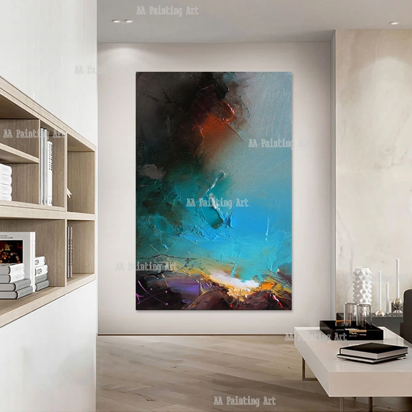 

Decorative Item Abstract Paitning, Hand Painted Wall Murals Artwork for Modern Hotel Decoration Pieces, Blue Color Design Art