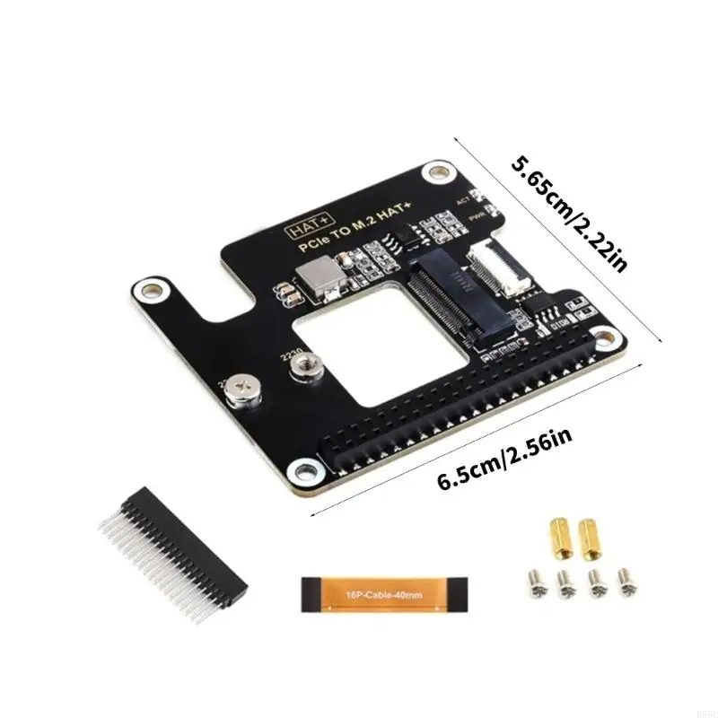E65C For Pi 5 PCIe to M.2 HAT NVME High Speed Expansion Board with 16Pin Cable GPIO Header Support Active Cooling for RPI 5