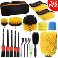 122Pcs Car Detailing Brush Kit Auto Interior Wheel Gap Drill Cleaning Tool Set