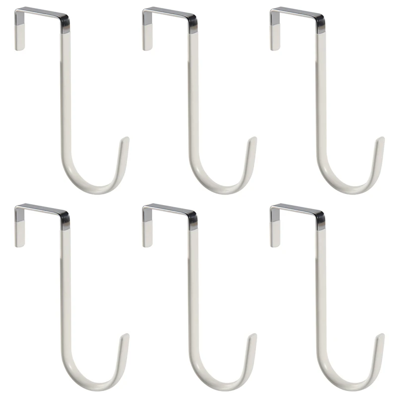 TKOH-Over Door Hooks For Hanging Clothes, 6 Packs Hanger Soft Rubber Surface Prevent Scratches, Door Hook For Bathroom