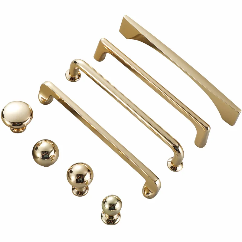 Zinc Alloy Bright Gold Kitchen Cabinet Door Handle Modern Cabinet Knobs Furniture Drawer Pulls Handles Home Hardware furniture handles kitchen door handles