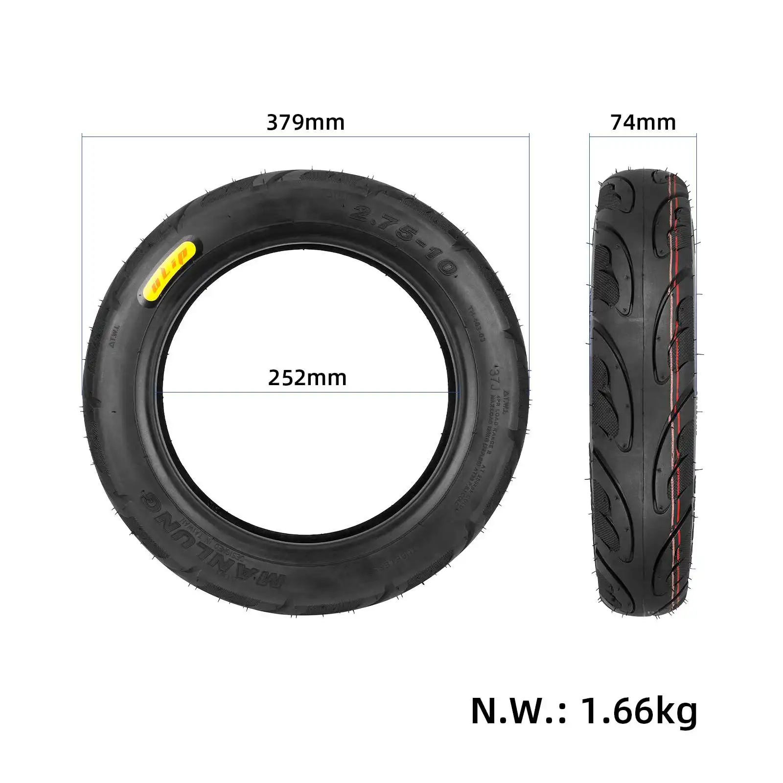  2.75-10 Scooter Tire, 2.75-10 Tubeless Tire 14 x 2.75 Tire