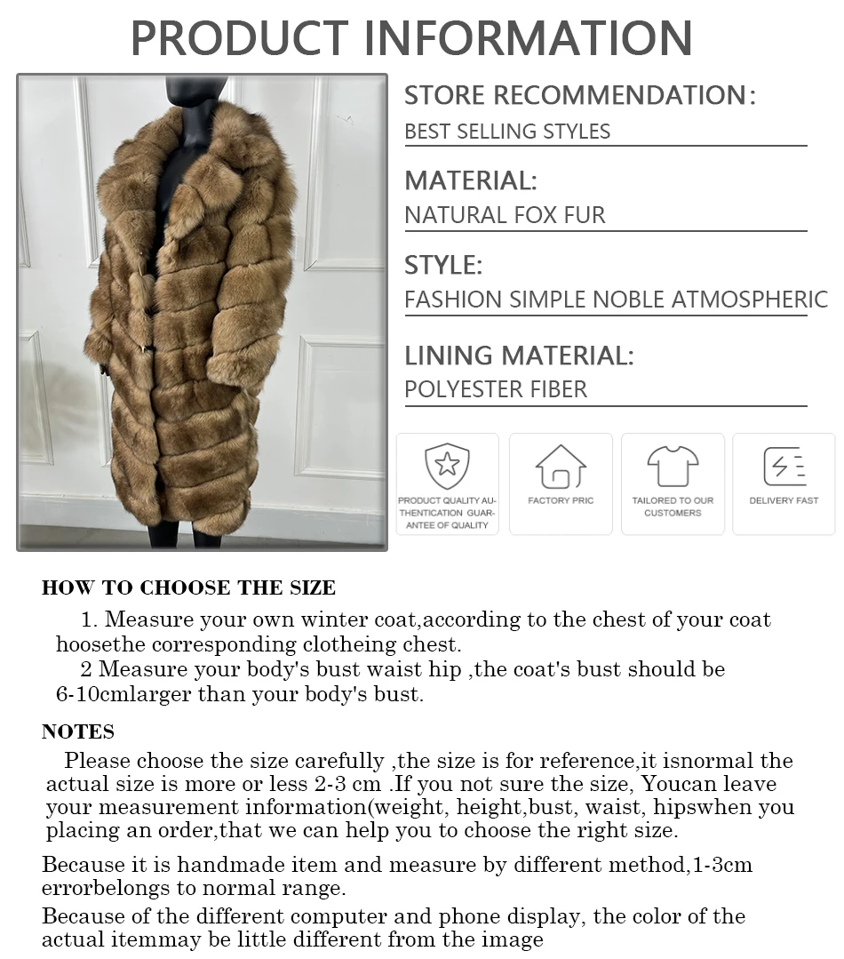 Women Real Fox Fur Coat Winter Genuine Fur Jacket Mid-Length Women Warm Best Selling Natural Fox Fur Coat