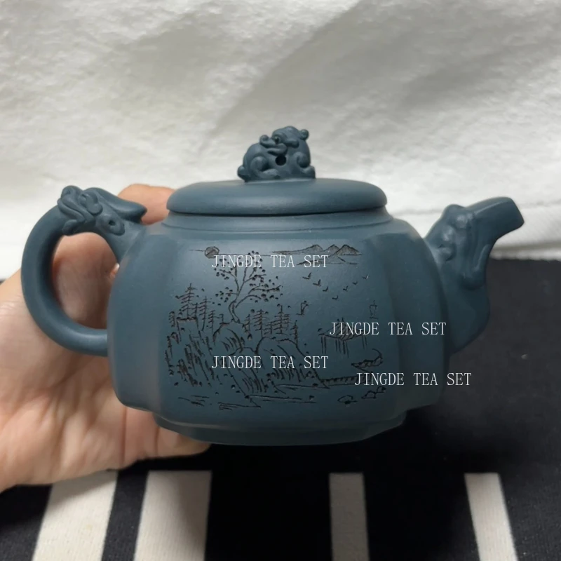 280ml Chinese Yixing Purple Clay Teapot Raw Ore Azure Mud Filter Kettle Custom Zisha Tea Infuser Antique Beauty Tea Set
