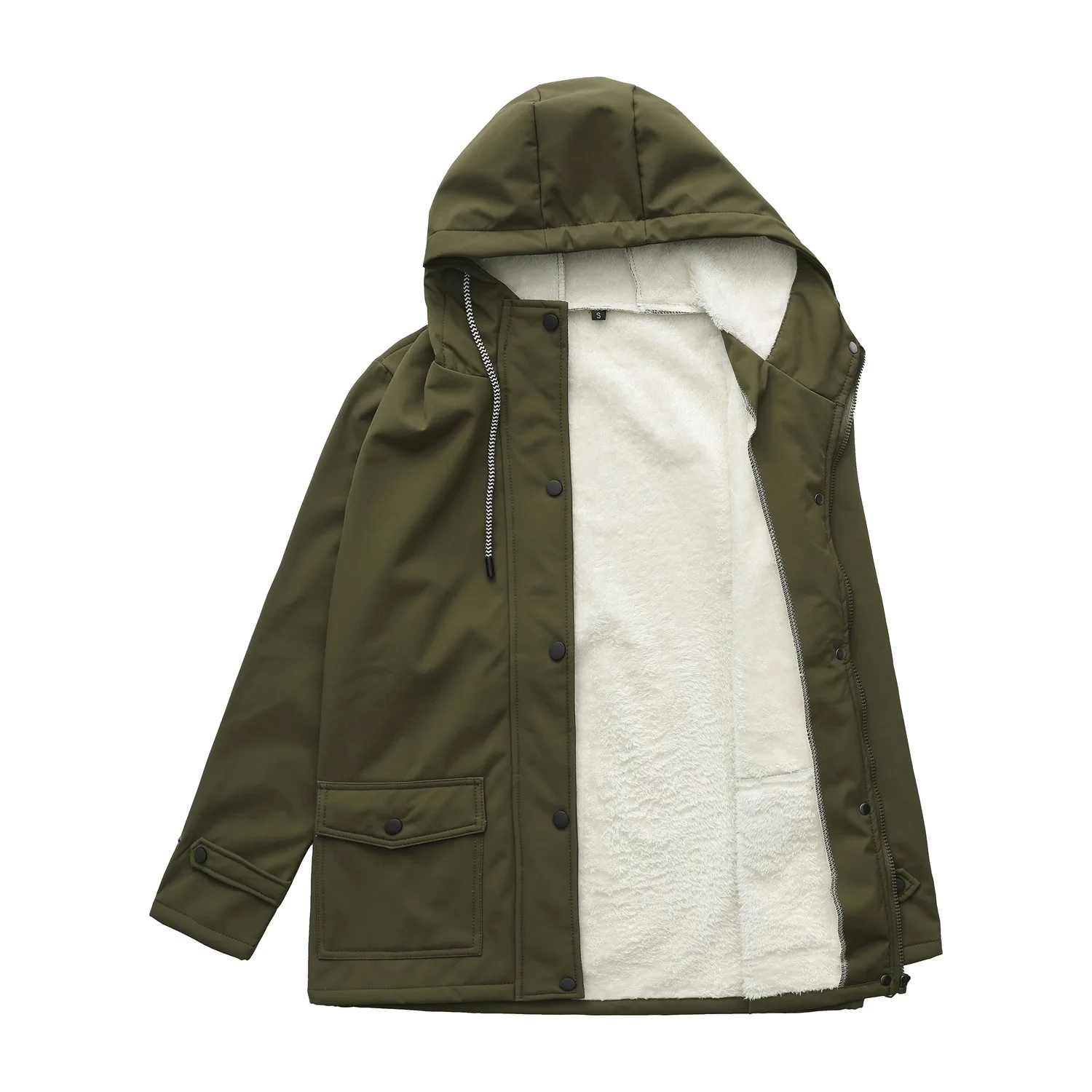 Winter Women's Long-sleeve Hooded Trench Coat, Purple Fleece-Lined Jacket,European Size Green Waterproof Overcoat. 5