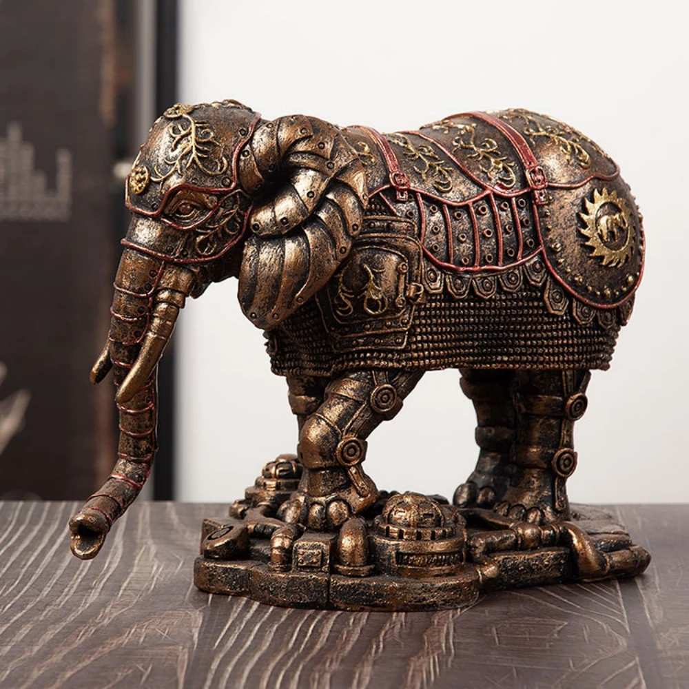 

Retro Interior Steampunk Mechanical Gear Elephant Statue Resin Craft Sculpture Decoration Animal Figurines Office Desktop Orname