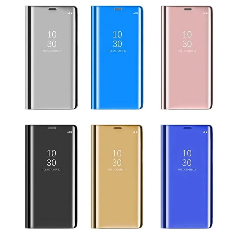 Luxury Smart Mirror Leather Flip Case - Elegant Phone Cover and Holder