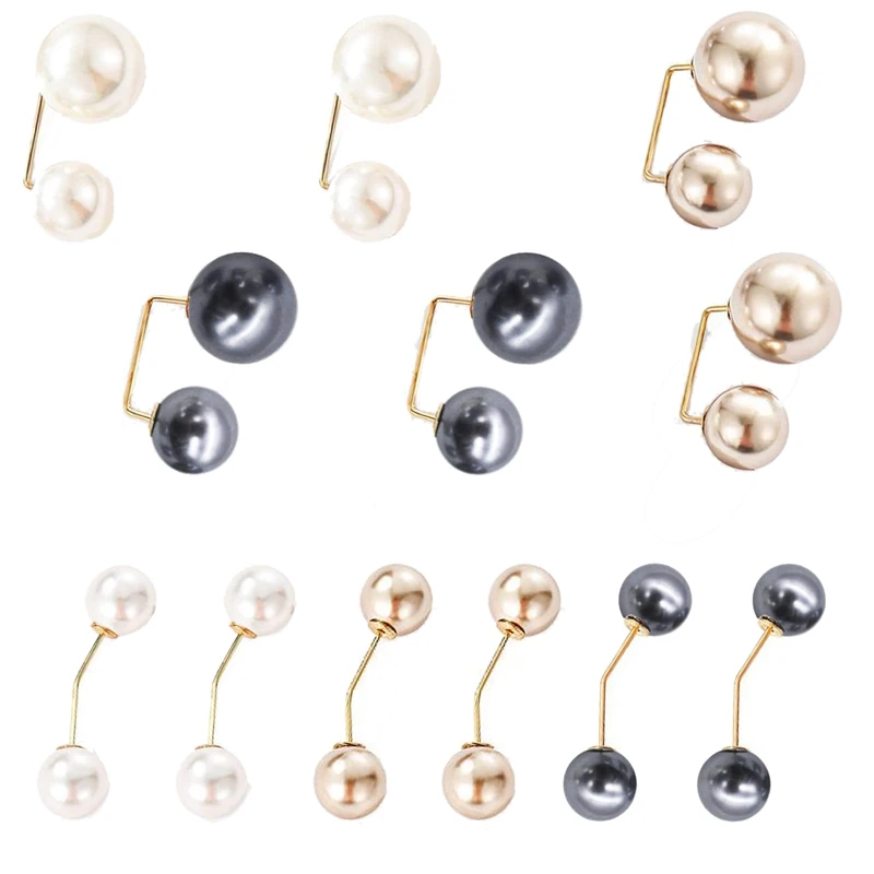 Promotion! 12Pcs Pearl Brooch Elegant Double Artificial Safety Pin 2 Fashion Styles Sweater Shawl Clip for Women Gi |