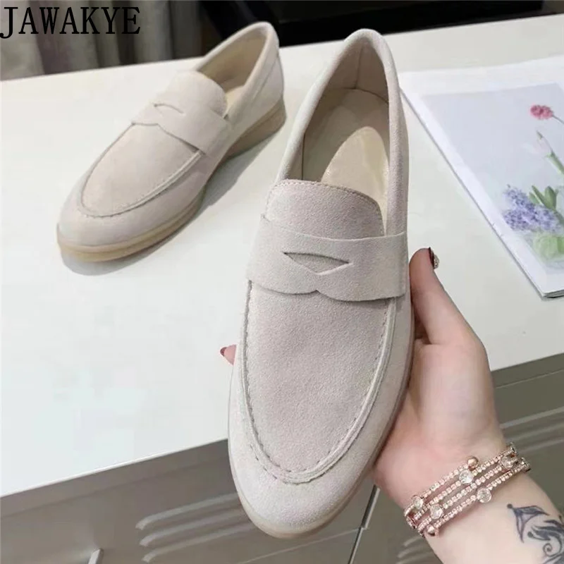 

JAWAKYE Suede Leather Lazy Loafers Women Slip-on Mules Comfort Driving Shoes Plus Size Career Ladies Shoes for Work