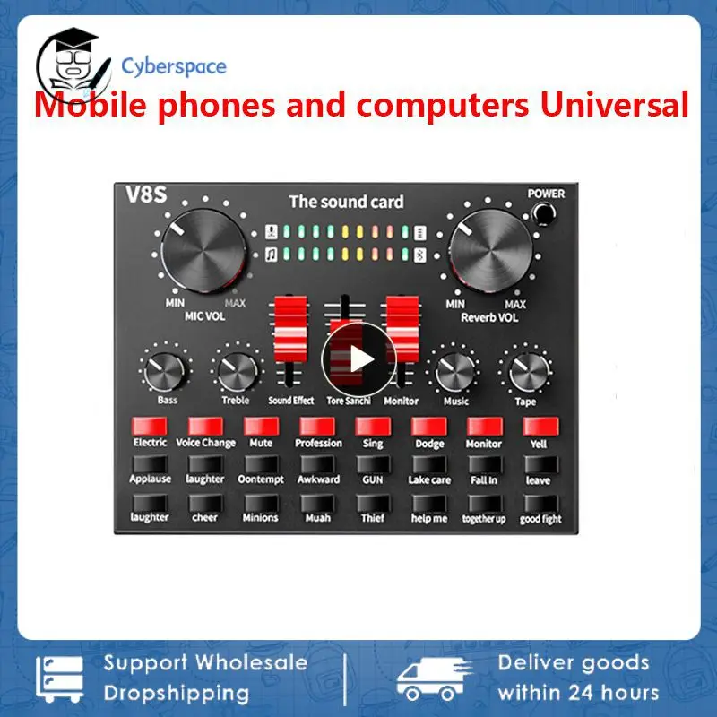 오디오 인터페이스 사운드 카드, 범용 웹캐스트 라이브 사운드 카드, 외부 USB V8s 휴대폰 마이크 사운드 카드 클리어